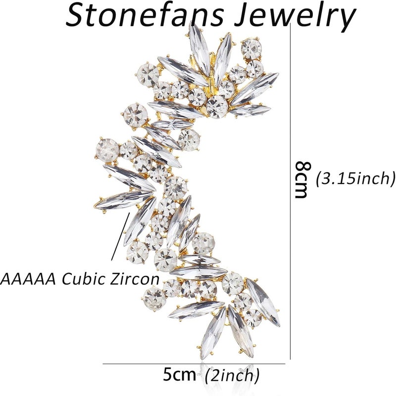 STONEFANS Rhinestone Silver Full Ear Cuff Earrings for Women Ear Clip Wrap Statement Climber Crawler Earrings for Women Hypoallergenic Silver Wedding Jewelry Gifts - Image 4
